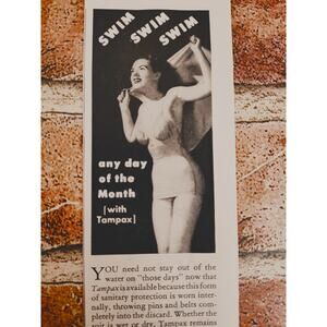 1944 Tampax Swim Swim Swim any day of the Month - Smiling‎ Woman Vtg Print Ad